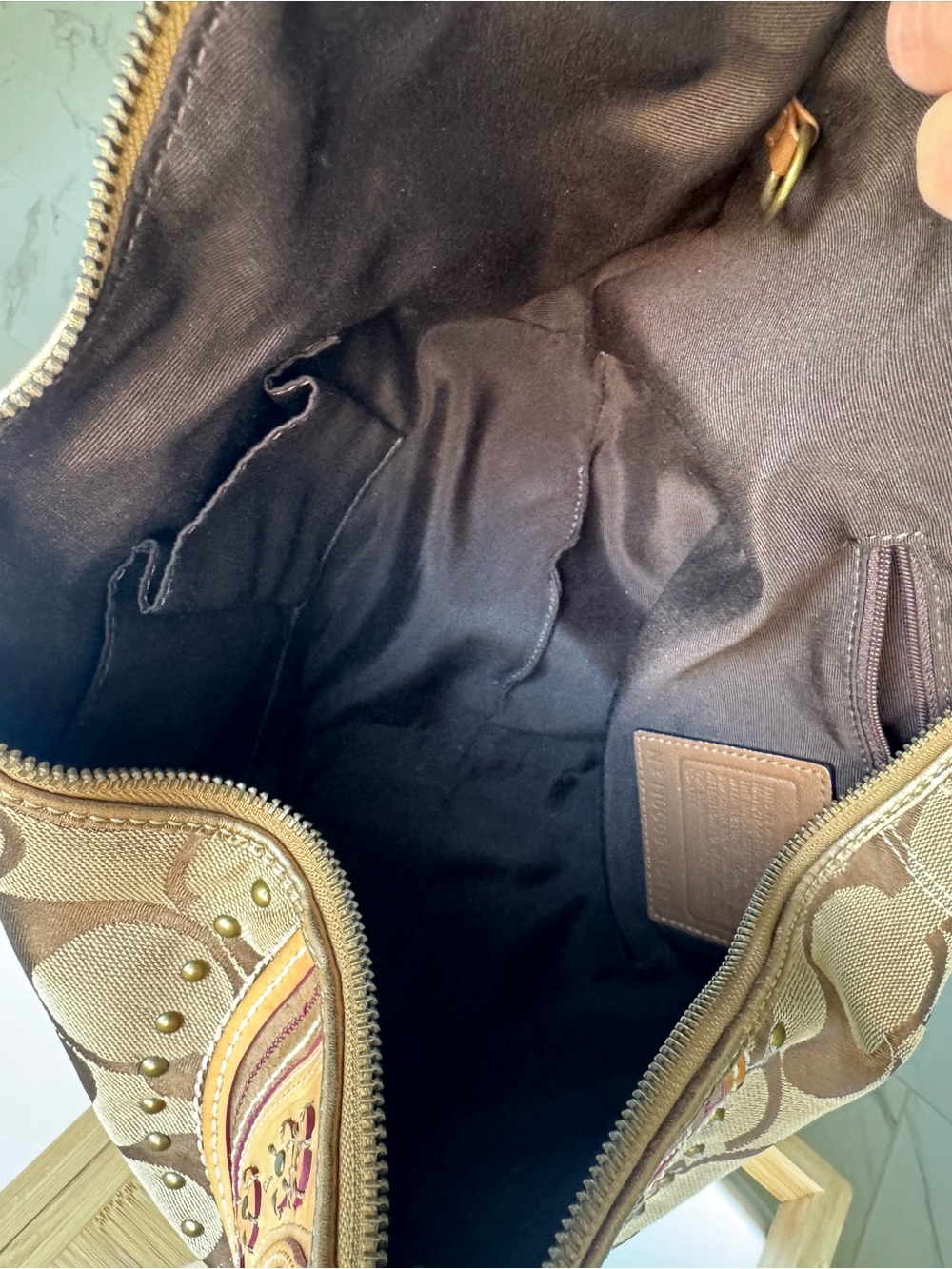Coach Signature Canvas Shoulder Bag in Tan and Brown with Leather Trim - Picture 8 of 8